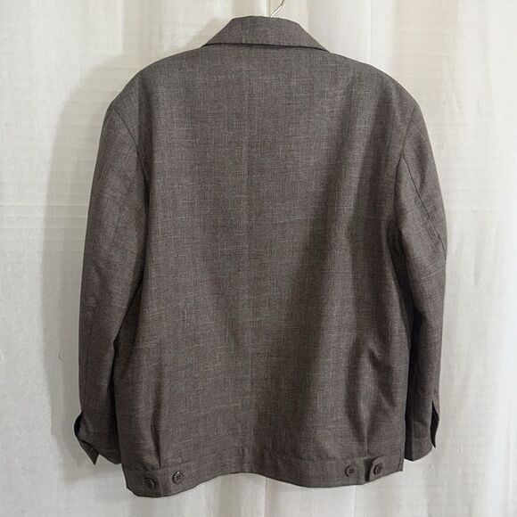 HGSS L Men’s Houndstooth Plaid Brown Full Zip Dress Wool Blend Jacket - Picture 2 of 12